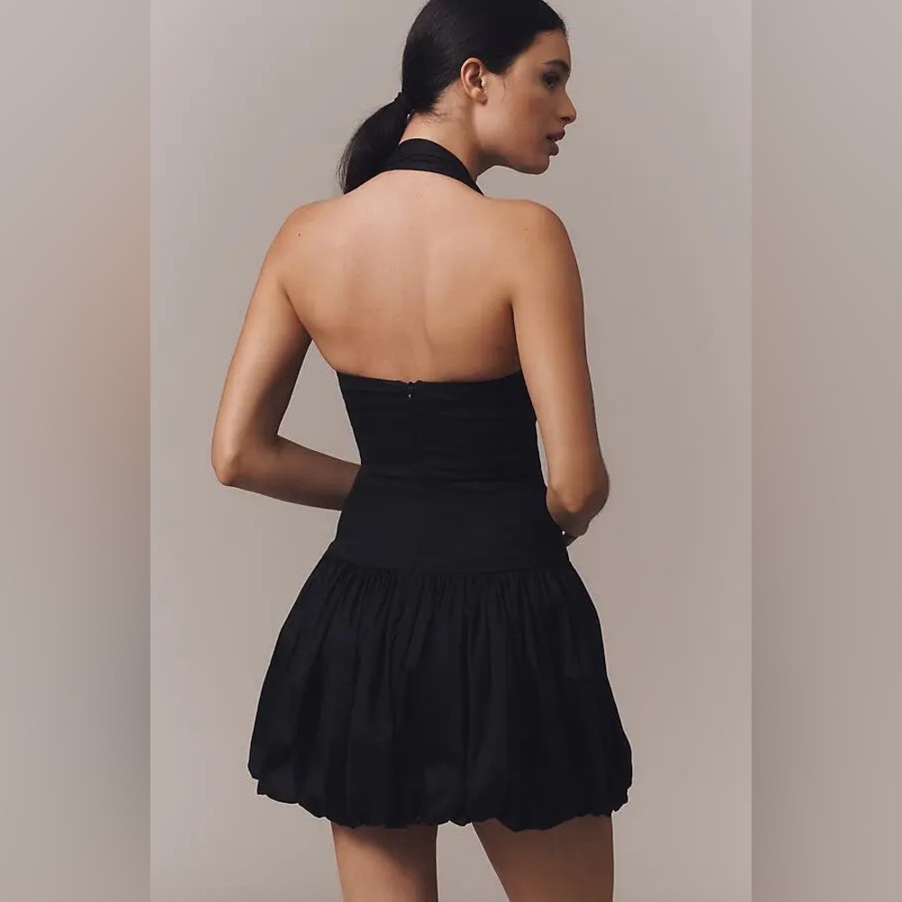 Delfi Collective Halter Bubble Mini Dress Drop Waist Pleated Little Black LBD - Picture 2 of 8
